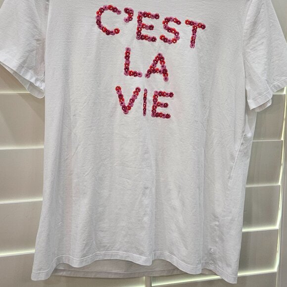 Karl Lagerfeld "C'est La Vie" Paris Rhinestone Graphic White Shirt Size (M) - Picture 5 of 14